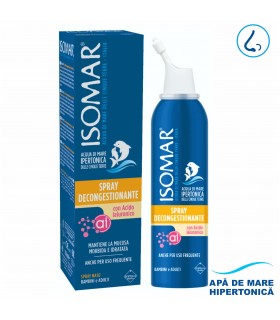 ISOMAR - Spray nazal cu efect decongestionant cu apa de mare hipertonica si acid hialuronic, 100ml, 12+