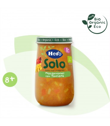 Hero Solo - Meniu ecologic (BIO) cu macaroane și roșii, 8 luni+, 190g