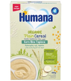 Humana BIO Cereale porumb, orez, tapioca, fără lapte, 200g, 4luni+