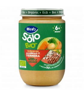 HERO SOLO - Meniu ecologic (BIO) cu LEGUME SI VITEL si fasole,190G, 6luni+