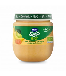 HERO SOLO - PIURE ECOLOGIC (BIO) PERE ,BANANE SI MORCOVI, 120G, 4 luni+