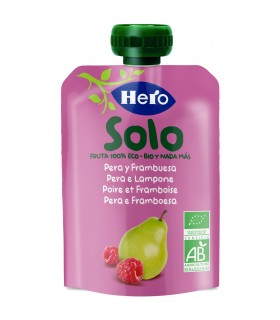 HERO SOLO - Piure gustare ecologică (BIO) pară și zmeură, 4 luni+, 100g