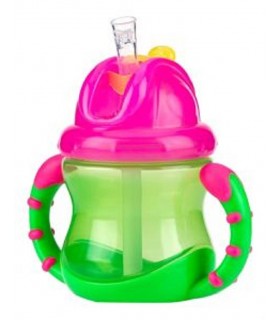 Nuby Pahar cu pai si manere  Vari-Flo sistem"Flip-it" 240ml +12