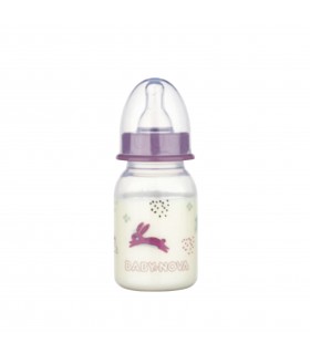 Baby Nova - BIBERON  PP FARA BPA, 120 ML, DECOR ANIMALUTE, TETINA ROTUNDA, SLOW