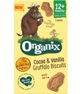 ORGANIX - GRUFFALO - BISCUITI ECOLOGICI (BIO) CU CACAO SI VANILIE, 5X20G, 12luni+