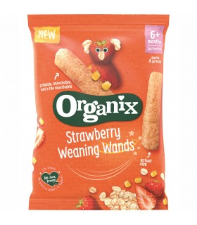 ORGANIX - SNACK BAGHETE ECOLOGICE (BIO) DIN PORUMB SI OVAZ CU CAPSUNI, 25G, 6luni+